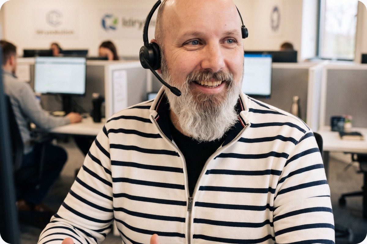 A Trovy customer support representative wearing a headset