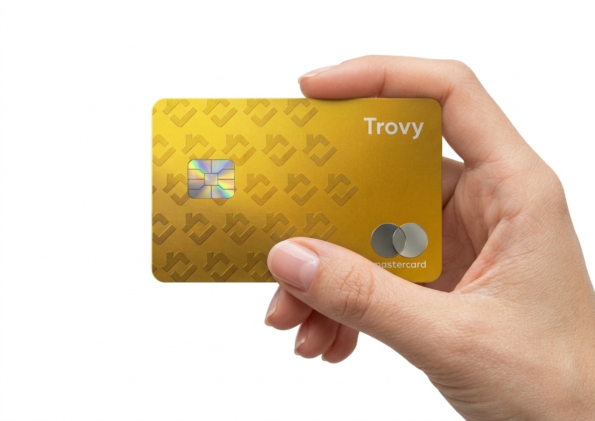 A hand holding the Trovy HELOC credit card